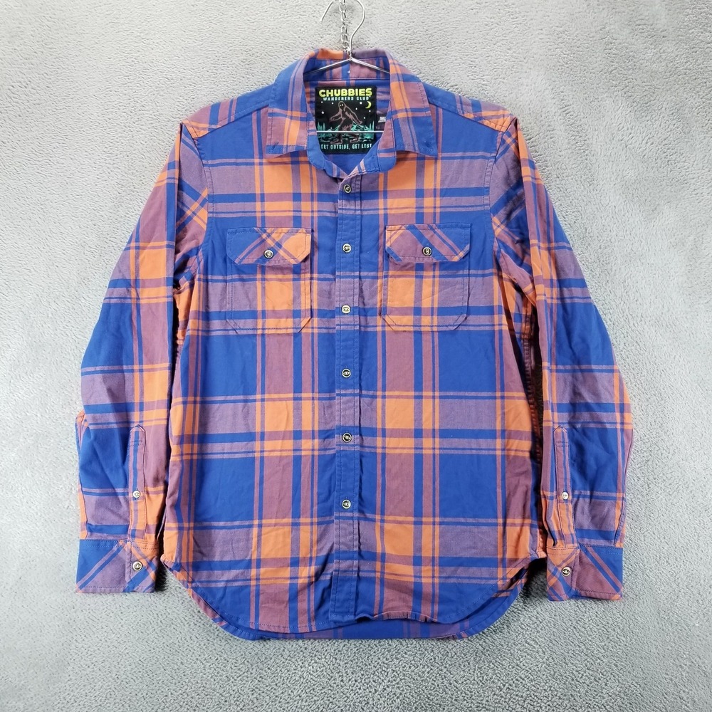 Chubbies Shirt Mens S Blue Orange Plaid Wanderers Club Work Utility‎ Camping